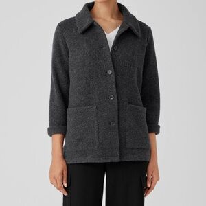 Eileen Fisher long sleeve Boucle Wool Knit Classic Collar Jacket gray size XXL
